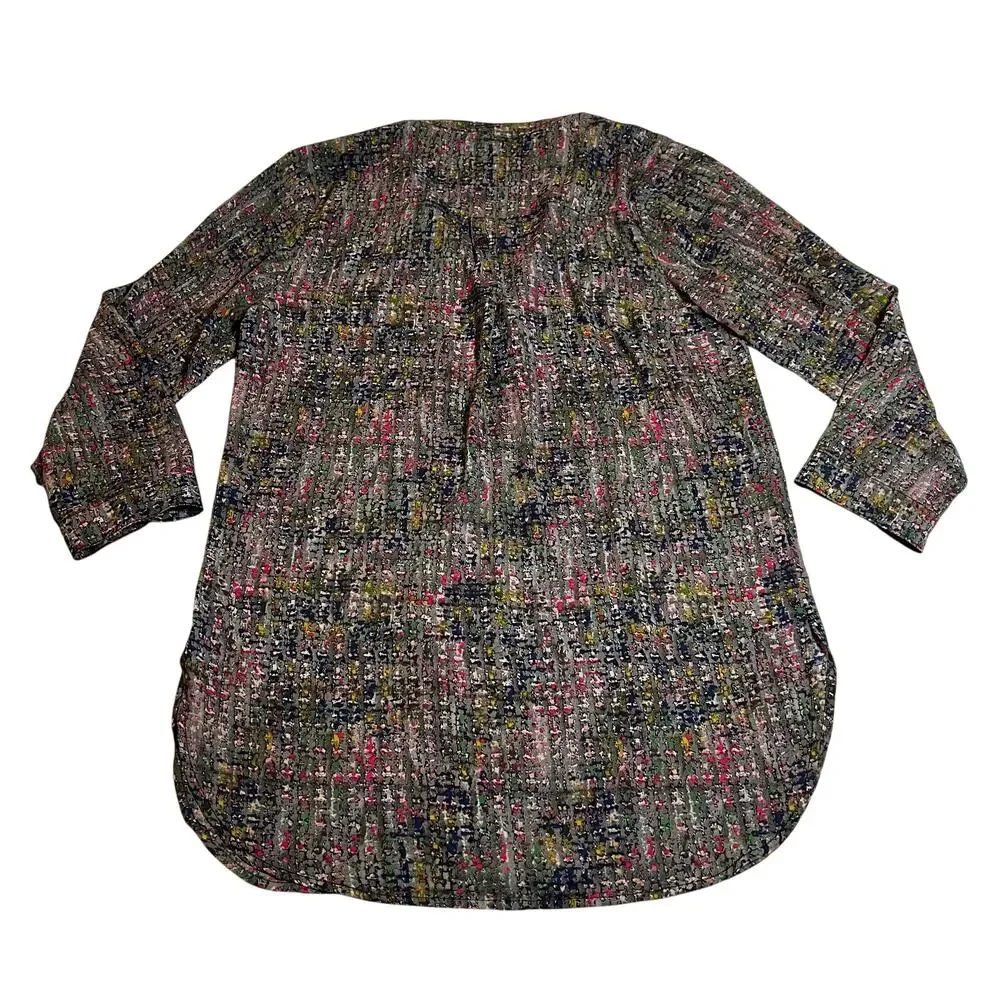 Romeo & Juliet Couture Split Neck Popover Tunic Blouse Size S Roll Tab Sleeve